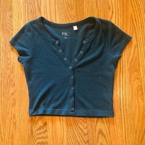 Pacsun Dark Green Button Crop Tee